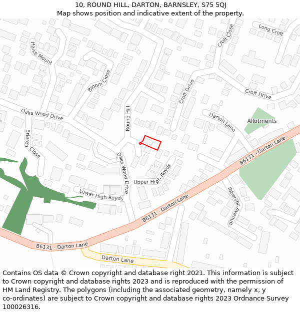 10, ROUND HILL, DARTON, BARNSLEY, S75 5QJ: Location map and indicative extent of plot