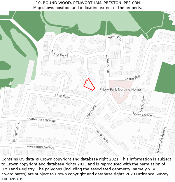 10, ROUND WOOD, PENWORTHAM, PRESTON, PR1 0BN: Location map and indicative extent of plot