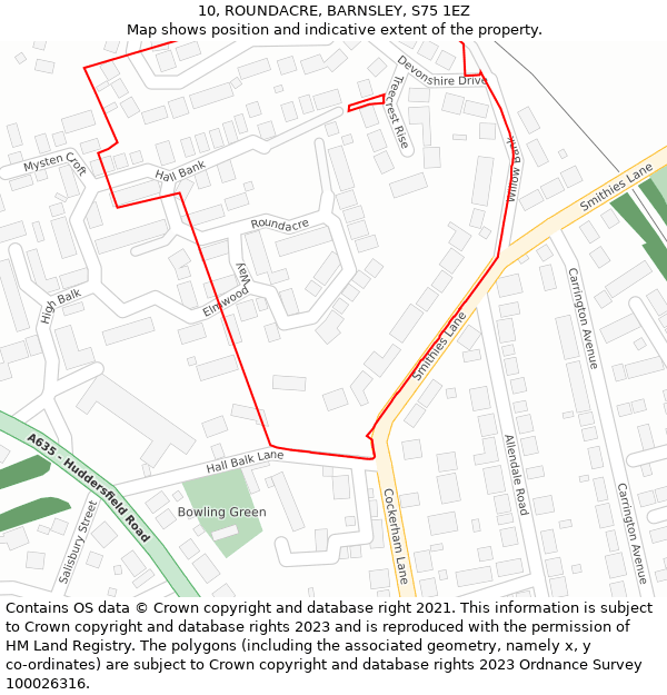 10, ROUNDACRE, BARNSLEY, S75 1EZ: Location map and indicative extent of plot