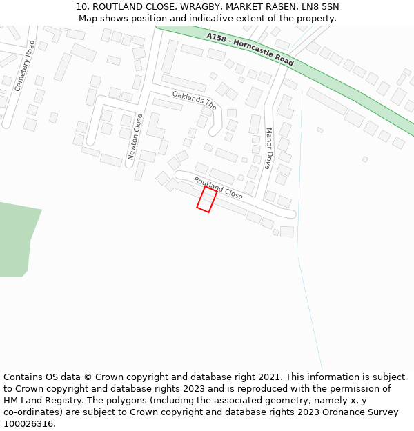 10, ROUTLAND CLOSE, WRAGBY, MARKET RASEN, LN8 5SN: Location map and indicative extent of plot