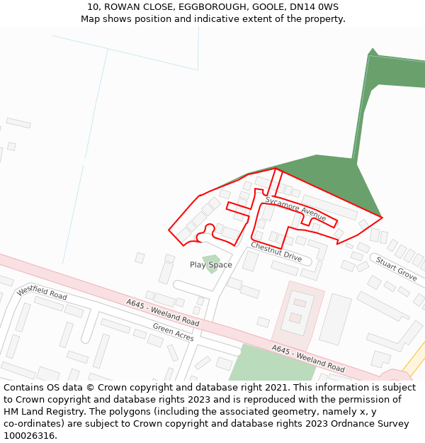 10, ROWAN CLOSE, EGGBOROUGH, GOOLE, DN14 0WS: Location map and indicative extent of plot