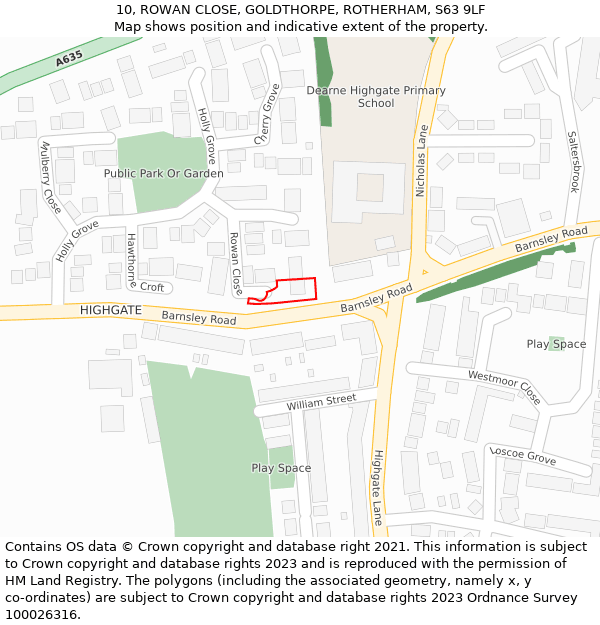 10, ROWAN CLOSE, GOLDTHORPE, ROTHERHAM, S63 9LF: Location map and indicative extent of plot