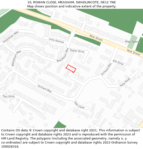 10, ROWAN CLOSE, MEASHAM, SWADLINCOTE, DE12 7NE: Location map and indicative extent of plot