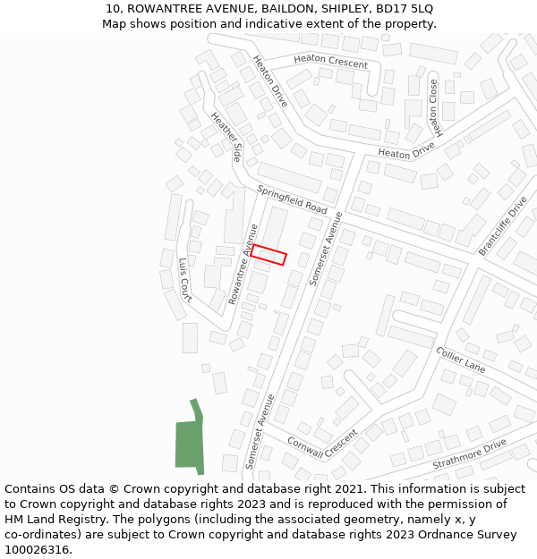 10, ROWANTREE AVENUE, BAILDON, SHIPLEY, BD17 5LQ: Location map and indicative extent of plot