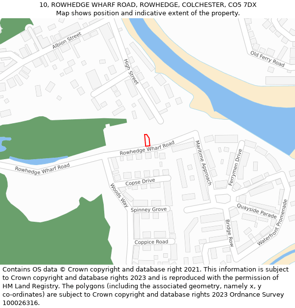 10, ROWHEDGE WHARF ROAD, ROWHEDGE, COLCHESTER, CO5 7DX: Location map and indicative extent of plot