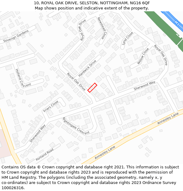 10, ROYAL OAK DRIVE, SELSTON, NOTTINGHAM, NG16 6QF: Location map and indicative extent of plot