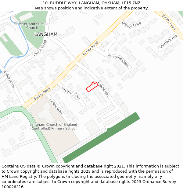 10, RUDDLE WAY, LANGHAM, OAKHAM, LE15 7NZ: Location map and indicative extent of plot