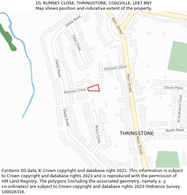 10, RUMSEY CLOSE, THRINGSTONE, COALVILLE, LE67 8NY: Location map and indicative extent of plot