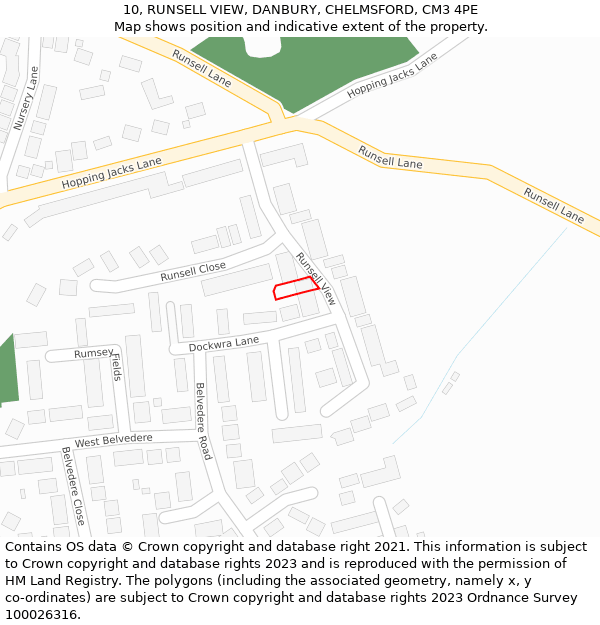 10, RUNSELL VIEW, DANBURY, CHELMSFORD, CM3 4PE: Location map and indicative extent of plot