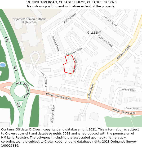 10, RUSHTON ROAD, CHEADLE HULME, CHEADLE, SK8 6NS: Location map and indicative extent of plot