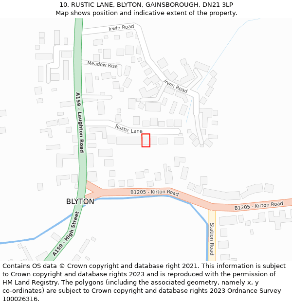 10, RUSTIC LANE, BLYTON, GAINSBOROUGH, DN21 3LP: Location map and indicative extent of plot