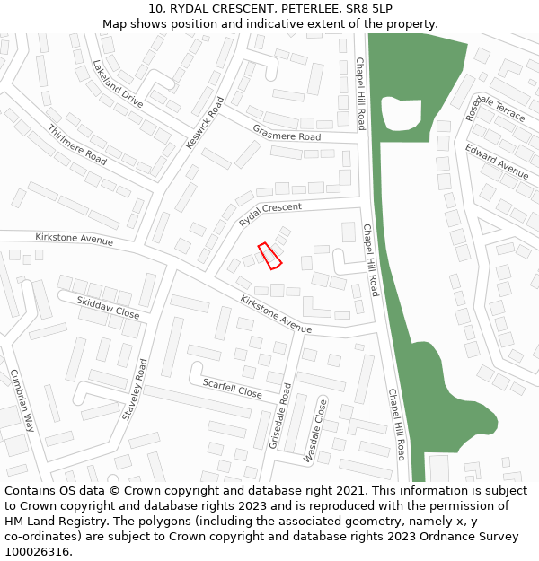 10, RYDAL CRESCENT, PETERLEE, SR8 5LP: Location map and indicative extent of plot