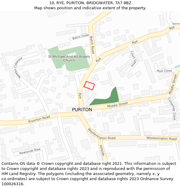 10, RYE, PURITON, BRIDGWATER, TA7 8BZ: Location map and indicative extent of plot