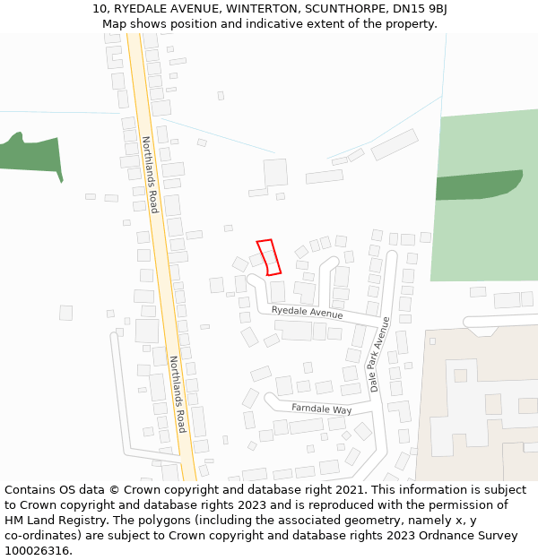 10, RYEDALE AVENUE, WINTERTON, SCUNTHORPE, DN15 9BJ: Location map and indicative extent of plot