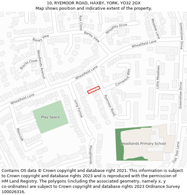 10, RYEMOOR ROAD, HAXBY, YORK, YO32 2GX: Location map and indicative extent of plot