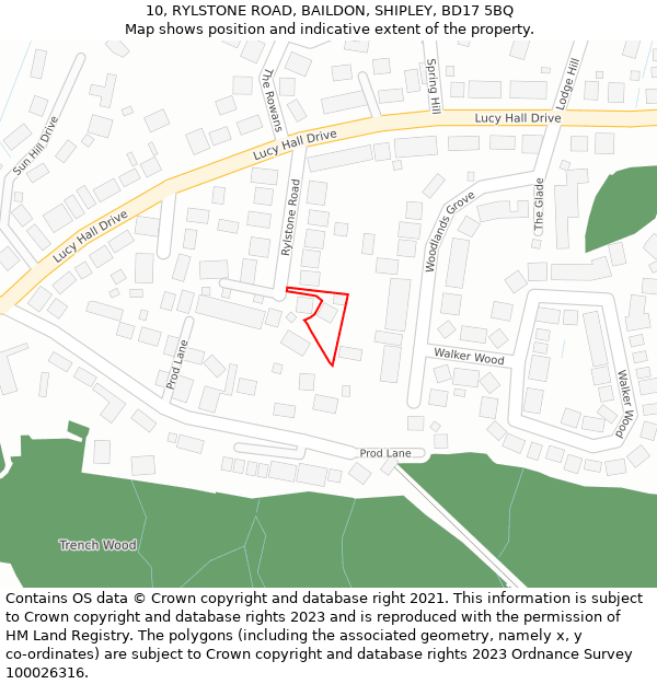 10, RYLSTONE ROAD, BAILDON, SHIPLEY, BD17 5BQ: Location map and indicative extent of plot