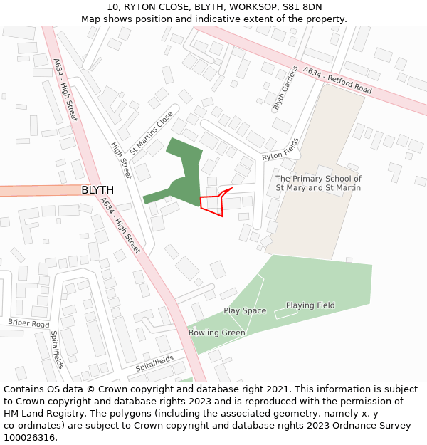 10, RYTON CLOSE, BLYTH, WORKSOP, S81 8DN: Location map and indicative extent of plot