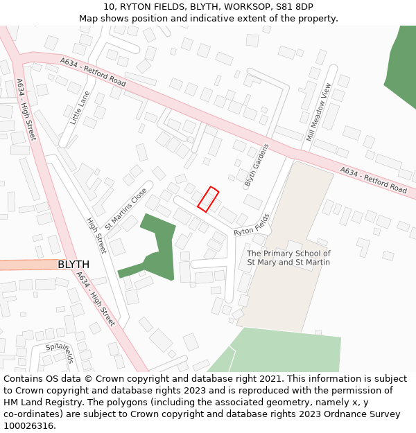 10, RYTON FIELDS, BLYTH, WORKSOP, S81 8DP: Location map and indicative extent of plot