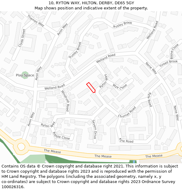 10, RYTON WAY, HILTON, DERBY, DE65 5GY: Location map and indicative extent of plot