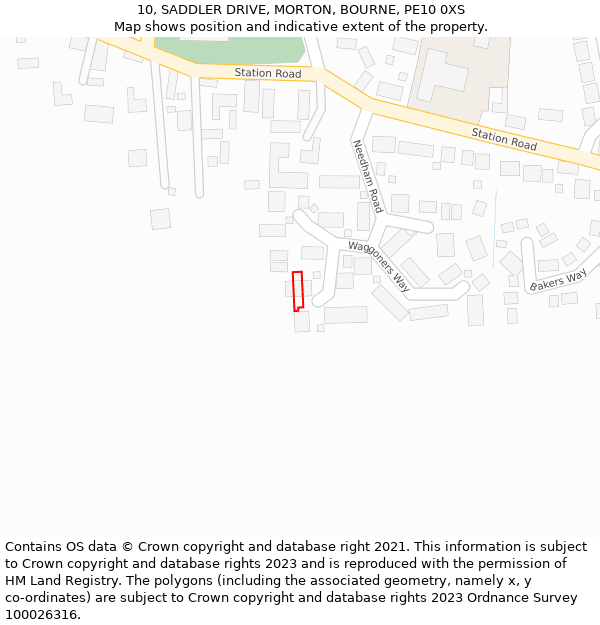 10, SADDLER DRIVE, MORTON, BOURNE, PE10 0XS: Location map and indicative extent of plot