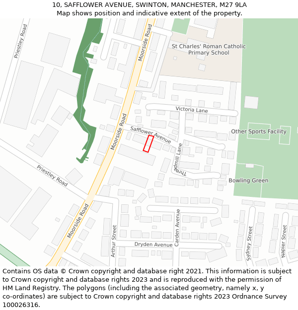 10, SAFFLOWER AVENUE, SWINTON, MANCHESTER, M27 9LA: Location map and indicative extent of plot