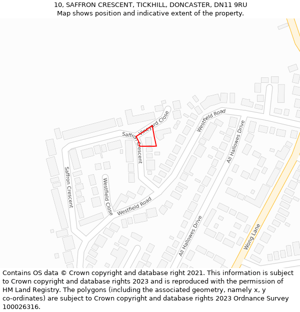 10, SAFFRON CRESCENT, TICKHILL, DONCASTER, DN11 9RU: Location map and indicative extent of plot