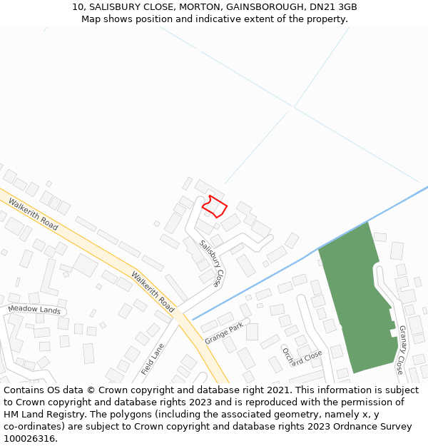 10, SALISBURY CLOSE, MORTON, GAINSBOROUGH, DN21 3GB: Location map and indicative extent of plot