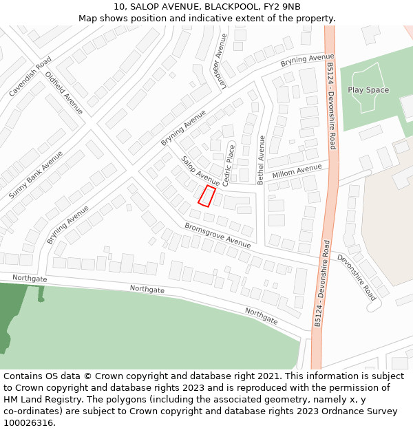 10, SALOP AVENUE, BLACKPOOL, FY2 9NB: Location map and indicative extent of plot