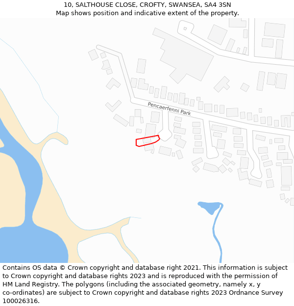 10, SALTHOUSE CLOSE, CROFTY, SWANSEA, SA4 3SN: Location map and indicative extent of plot