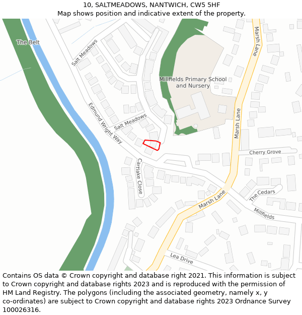 10, SALTMEADOWS, NANTWICH, CW5 5HF: Location map and indicative extent of plot