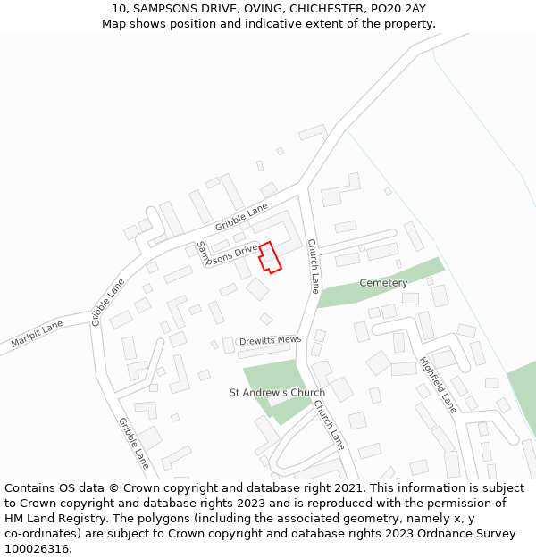 10, SAMPSONS DRIVE, OVING, CHICHESTER, PO20 2AY: Location map and indicative extent of plot