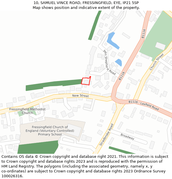 10, SAMUEL VINCE ROAD, FRESSINGFIELD, EYE, IP21 5SP: Location map and indicative extent of plot