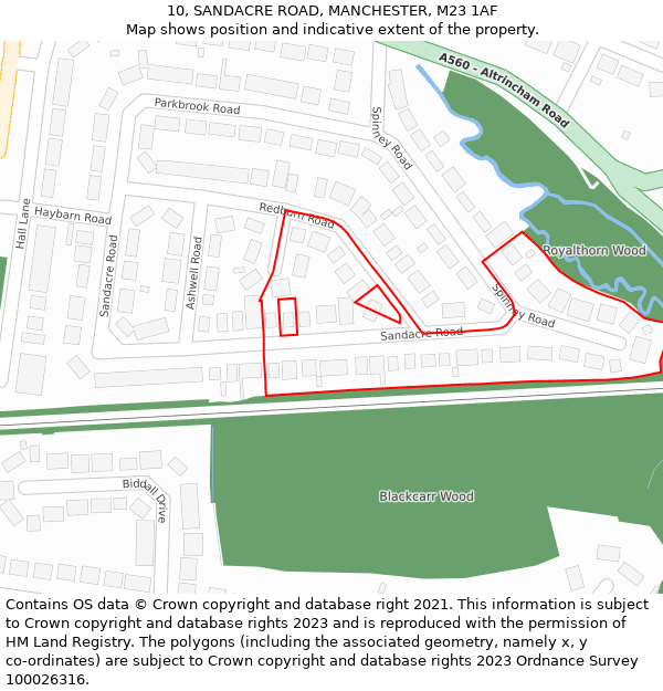 10, SANDACRE ROAD, MANCHESTER, M23 1AF: Location map and indicative extent of plot