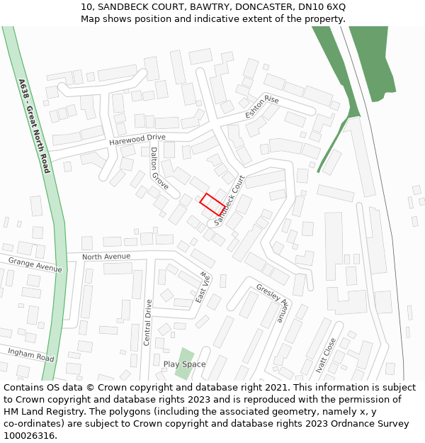 10, SANDBECK COURT, BAWTRY, DONCASTER, DN10 6XQ: Location map and indicative extent of plot