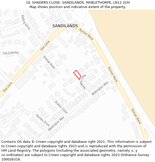 10, SANDERS CLOSE, SANDILANDS, MABLETHORPE, LN12 2UH: Location map and indicative extent of plot
