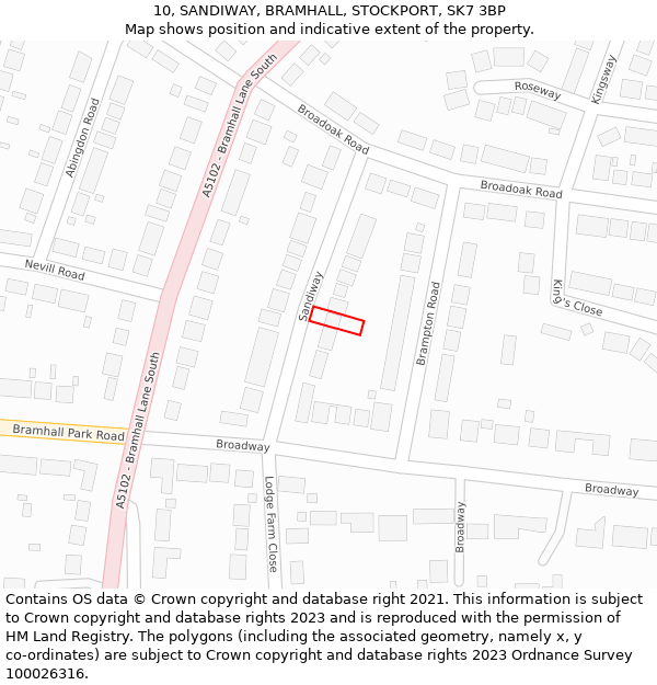 10, SANDIWAY, BRAMHALL, STOCKPORT, SK7 3BP: Location map and indicative extent of plot