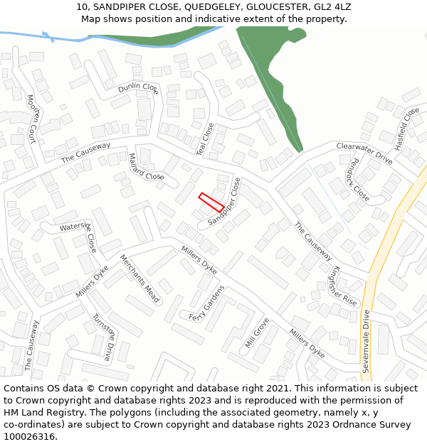 10, SANDPIPER CLOSE, QUEDGELEY, GLOUCESTER, GL2 4LZ: Location map and indicative extent of plot