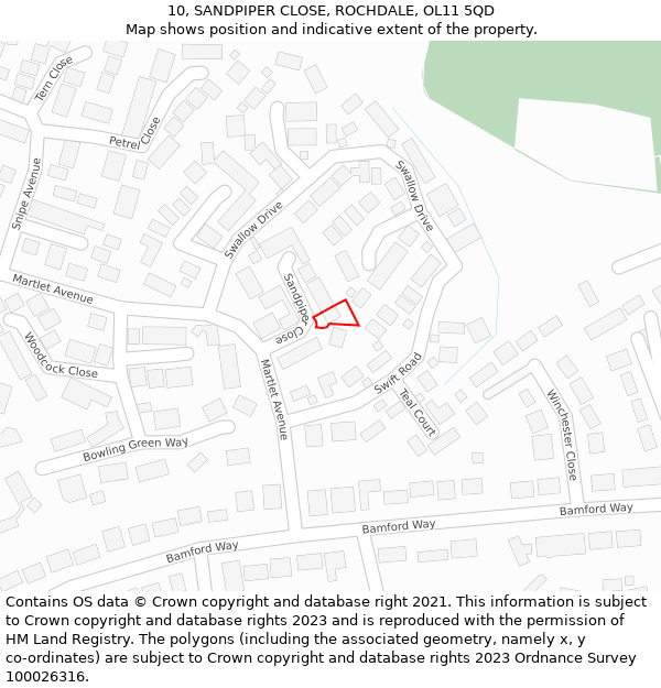 10, SANDPIPER CLOSE, ROCHDALE, OL11 5QD: Location map and indicative extent of plot