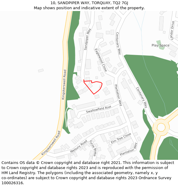 10, SANDPIPER WAY, TORQUAY, TQ2 7GJ: Location map and indicative extent of plot