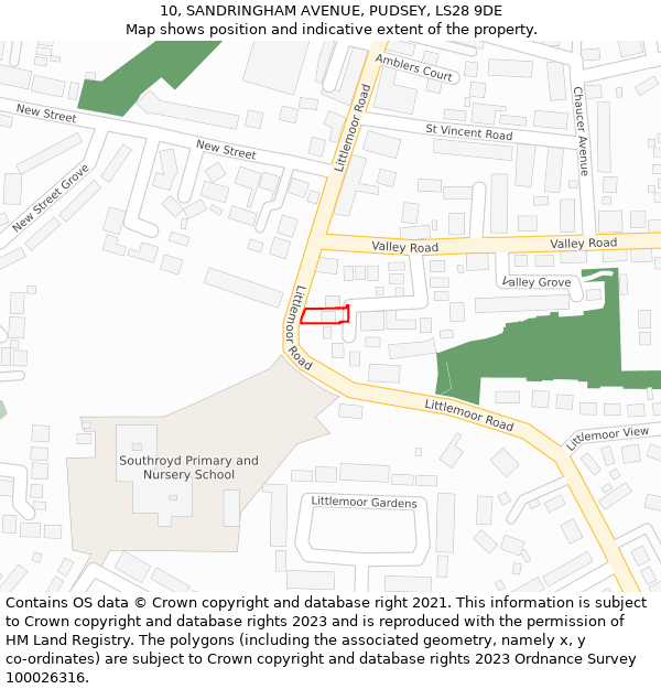 10, SANDRINGHAM AVENUE, PUDSEY, LS28 9DE: Location map and indicative extent of plot
