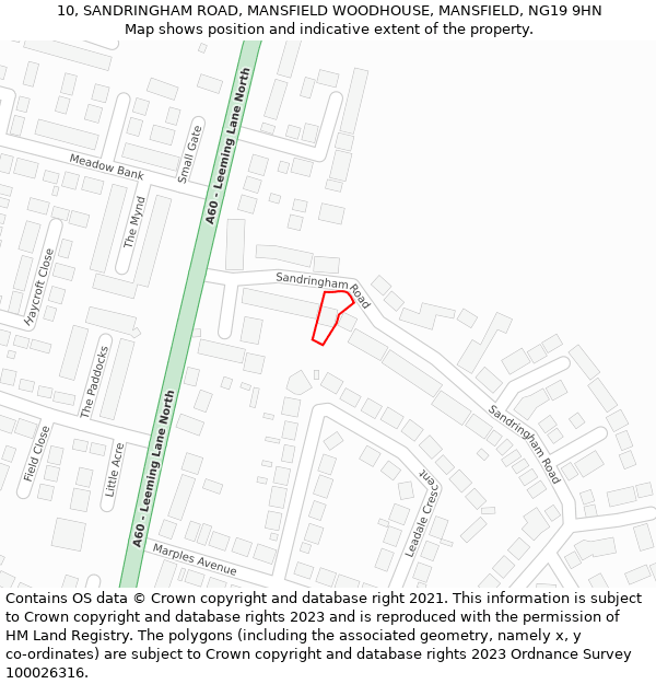10, SANDRINGHAM ROAD, MANSFIELD WOODHOUSE, MANSFIELD, NG19 9HN: Location map and indicative extent of plot