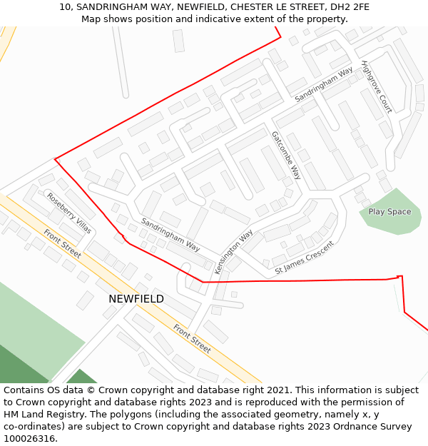 10, SANDRINGHAM WAY, NEWFIELD, CHESTER LE STREET, DH2 2FE: Location map and indicative extent of plot