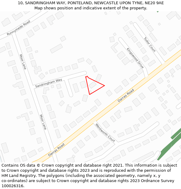 10, SANDRINGHAM WAY, PONTELAND, NEWCASTLE UPON TYNE, NE20 9AE: Location map and indicative extent of plot