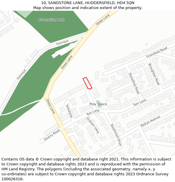 10, SANDSTONE LANE, HUDDERSFIELD, HD4 5QN: Location map and indicative extent of plot