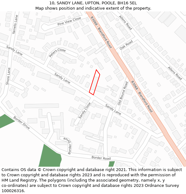 10, SANDY LANE, UPTON, POOLE, BH16 5EL: Location map and indicative extent of plot