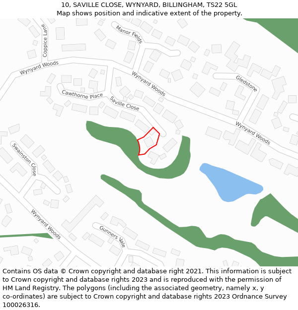 10, SAVILLE CLOSE, WYNYARD, BILLINGHAM, TS22 5GL: Location map and indicative extent of plot