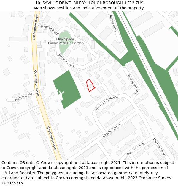 10, SAVILLE DRIVE, SILEBY, LOUGHBOROUGH, LE12 7US: Location map and indicative extent of plot