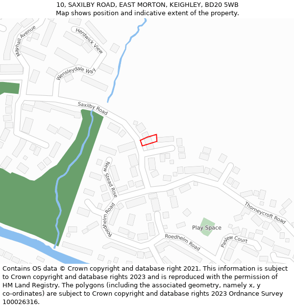 10, SAXILBY ROAD, EAST MORTON, KEIGHLEY, BD20 5WB: Location map and indicative extent of plot