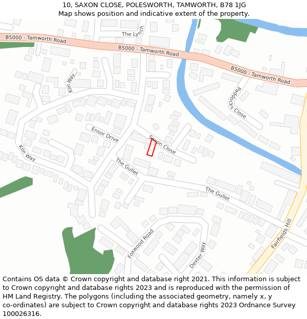 10, SAXON CLOSE, POLESWORTH, TAMWORTH, B78 1JG: Location map and indicative extent of plot