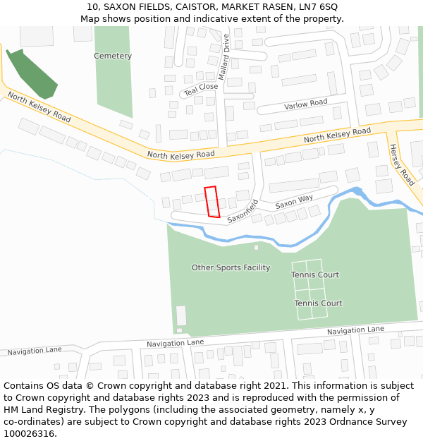 10, SAXON FIELDS, CAISTOR, MARKET RASEN, LN7 6SQ: Location map and indicative extent of plot